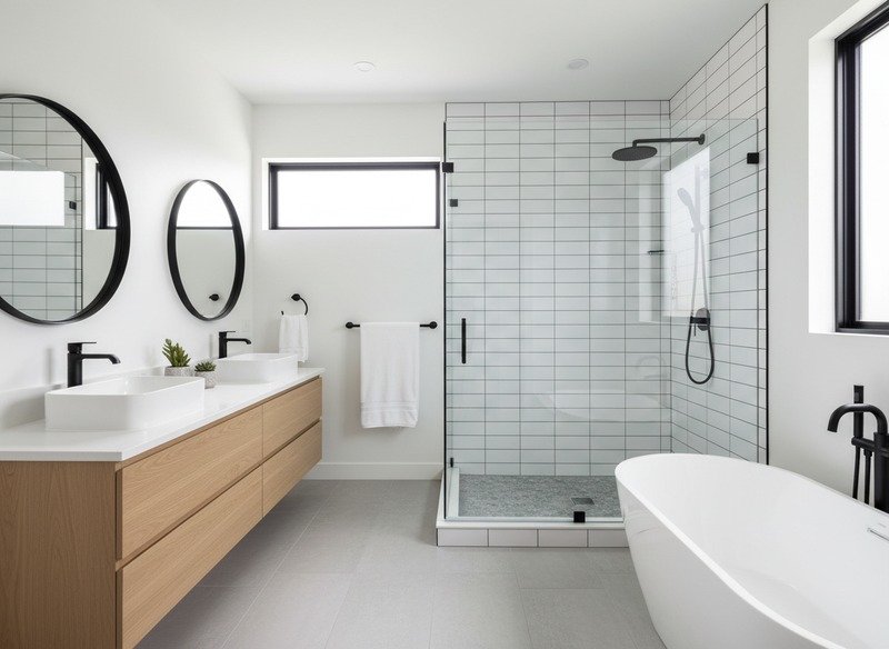Remodeled bathroom with walk-in shower